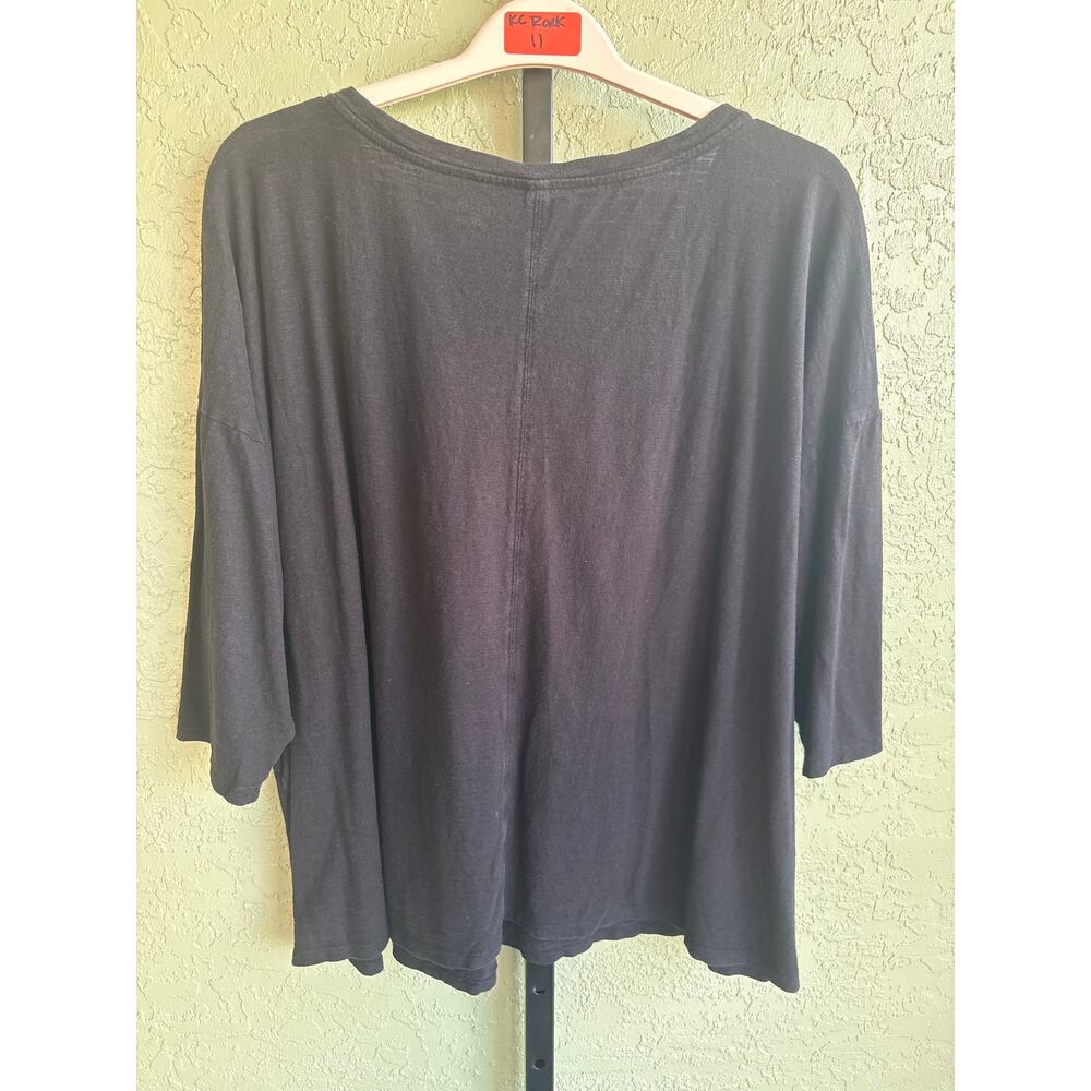 Eileen Fisher Hemp Organic Cotton Tee Womens 2X Plus Black V-Neck Dolman Sleeve - Picture 3 of 6